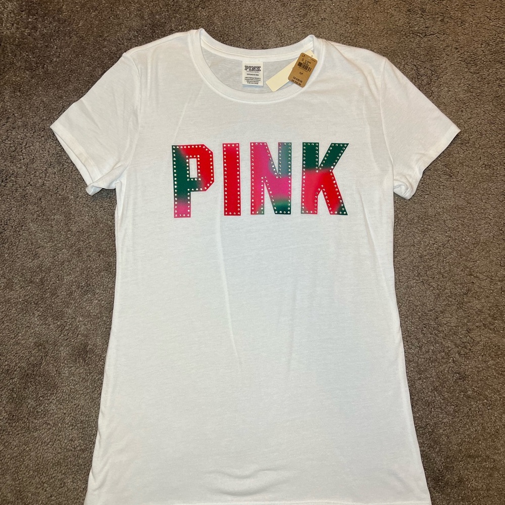 Victoria's Secret Pink White Tee with Colorful Graphic